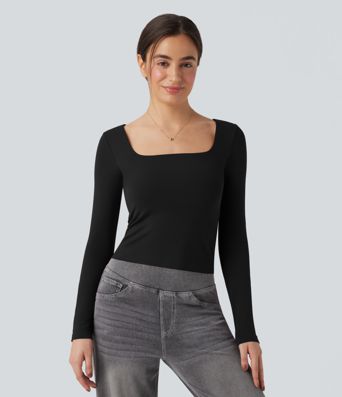 OneForm Seamless Flow Square Neck Long Sleeve 2-in-1 Yoga Sports Top