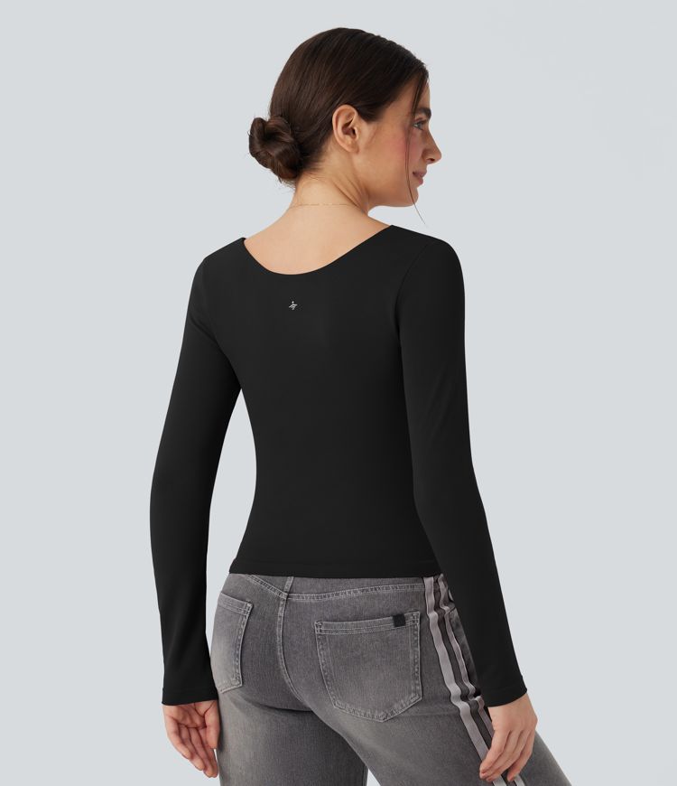 Seamless Flow Square Neck Long Sleeve 2-in-1 Yoga Sports Top