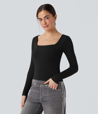 OneForm Seamless Flow Square Neck Long Sleeve 2-in-1 Yoga Sports Top