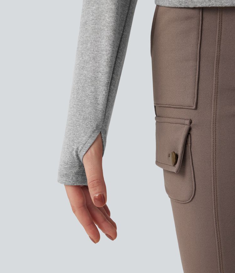 Hooded Drawstring Long Sleeve Thumb Hole Hiking Sports Sweatshirt with Pocket