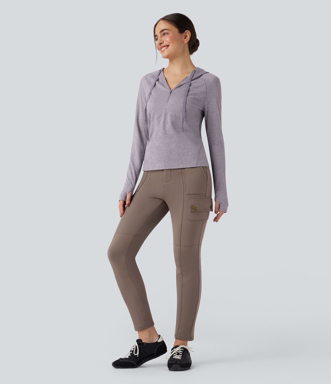 Sudadera deportiva para senderismo con capucha de manga larga con cordón ajustable agujero para el pulgar y bolsillo