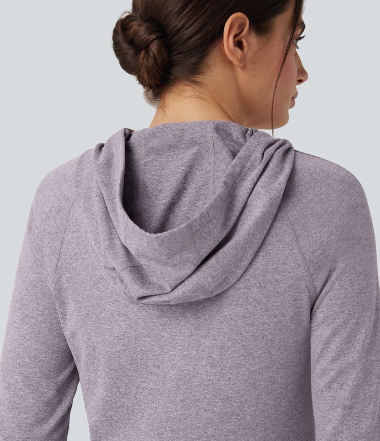 Sudadera deportiva para senderismo con capucha de manga larga con cordón ajustable agujero para el pulgar y bolsillo