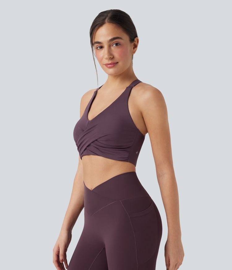 SoftlyZero™ Medium Support Deep V-neck Crisscross Back Adjustable Straps Training Sports Bra