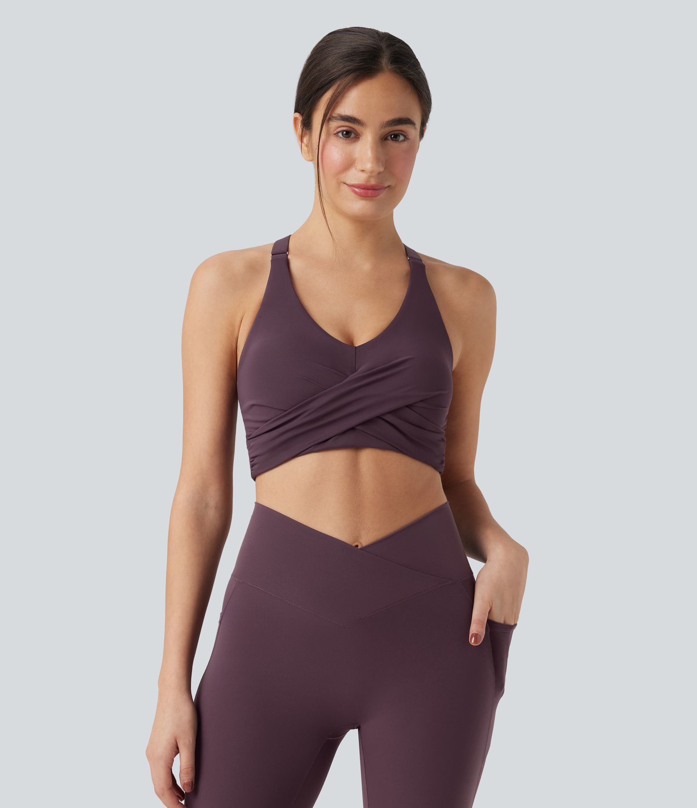 SoftlyZero™ Medium Support Deep V-neck Crisscross Back Adjustable Straps Training Sports Bra