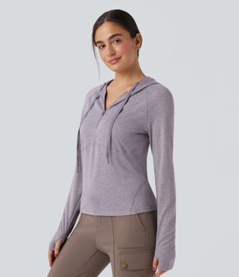 Sudadera deportiva para senderismo con capucha de manga larga con cordón ajustable agujero para el pulgar y bolsillo