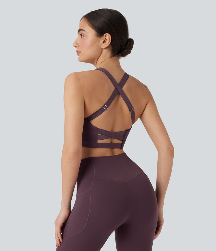 SoftlyZero™ Medium Support Deep V-neck Crisscross Back Adjustable Straps Training Sports Bra