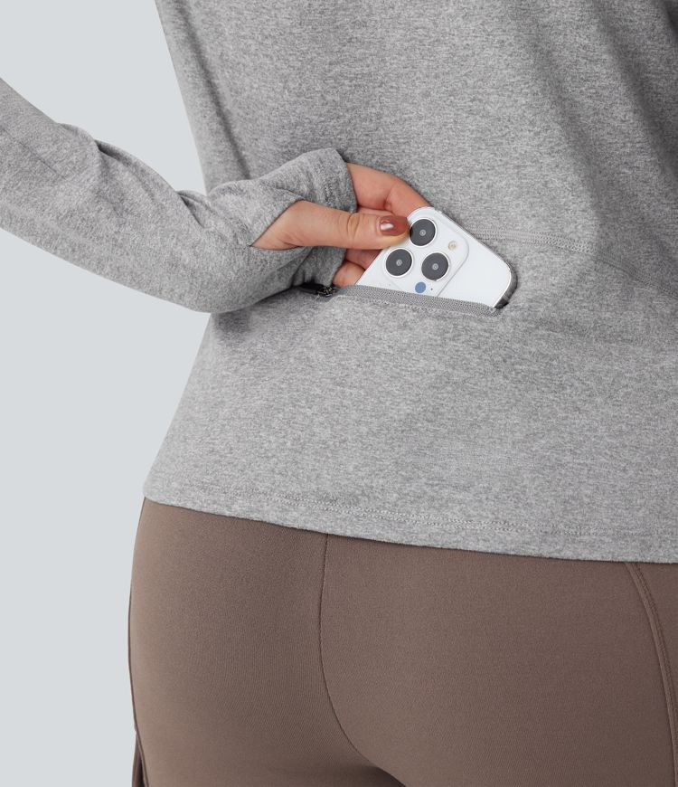 Hooded Drawstring Long Sleeve Thumb Hole Hiking Sports Sweatshirt with Pocket