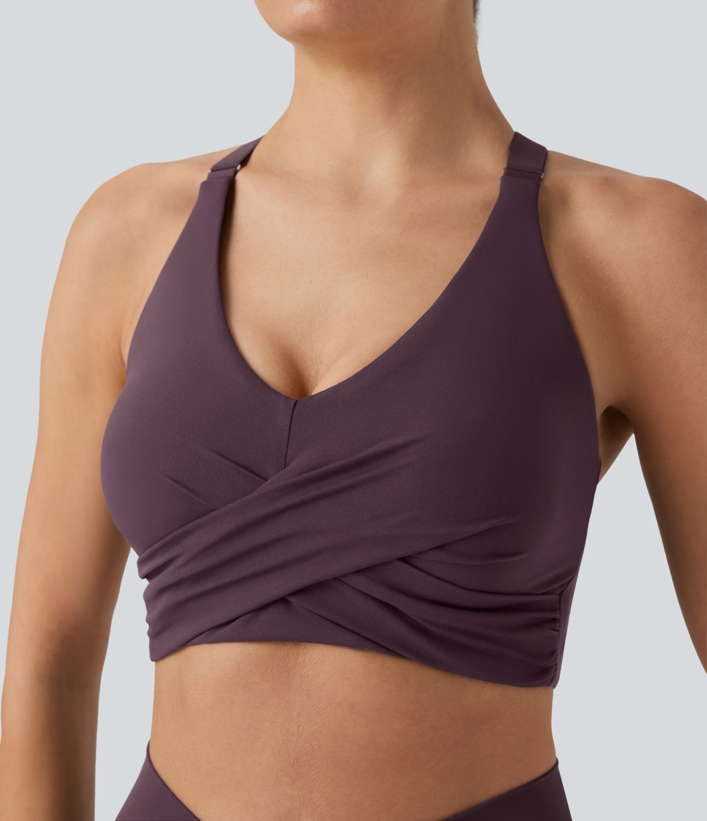 SoftlyZero™ Medium Support Deep V-neck Crisscross Back Adjustable Straps Training Sports Bra