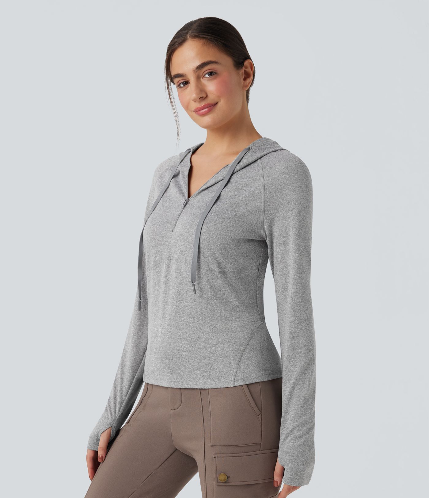 Sudadera deportiva para senderismo con capucha de manga larga con cordón ajustable agujero para el pulgar y bolsillo