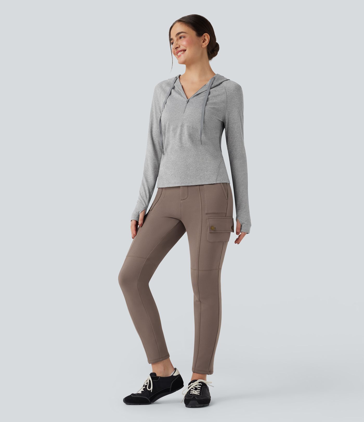 Sudadera deportiva para senderismo con capucha de manga larga con cordón ajustable agujero para el pulgar y bolsillo