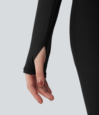 SoftlyZero™ Plush Long Sleeve Thumb Hole Contrast Mesh Cropped Yoga Sports Top