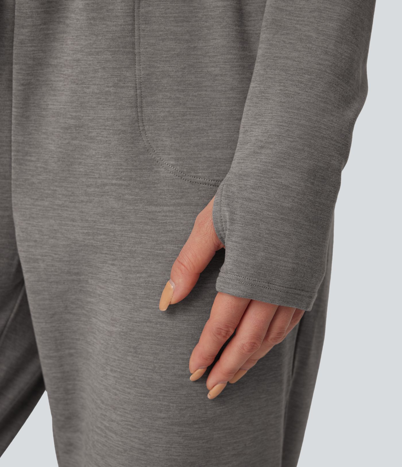 V Neck Long Sleeve Thumb Hole Drawstring Workout Jumpsuit with Pockets-Easy Peezy Edition