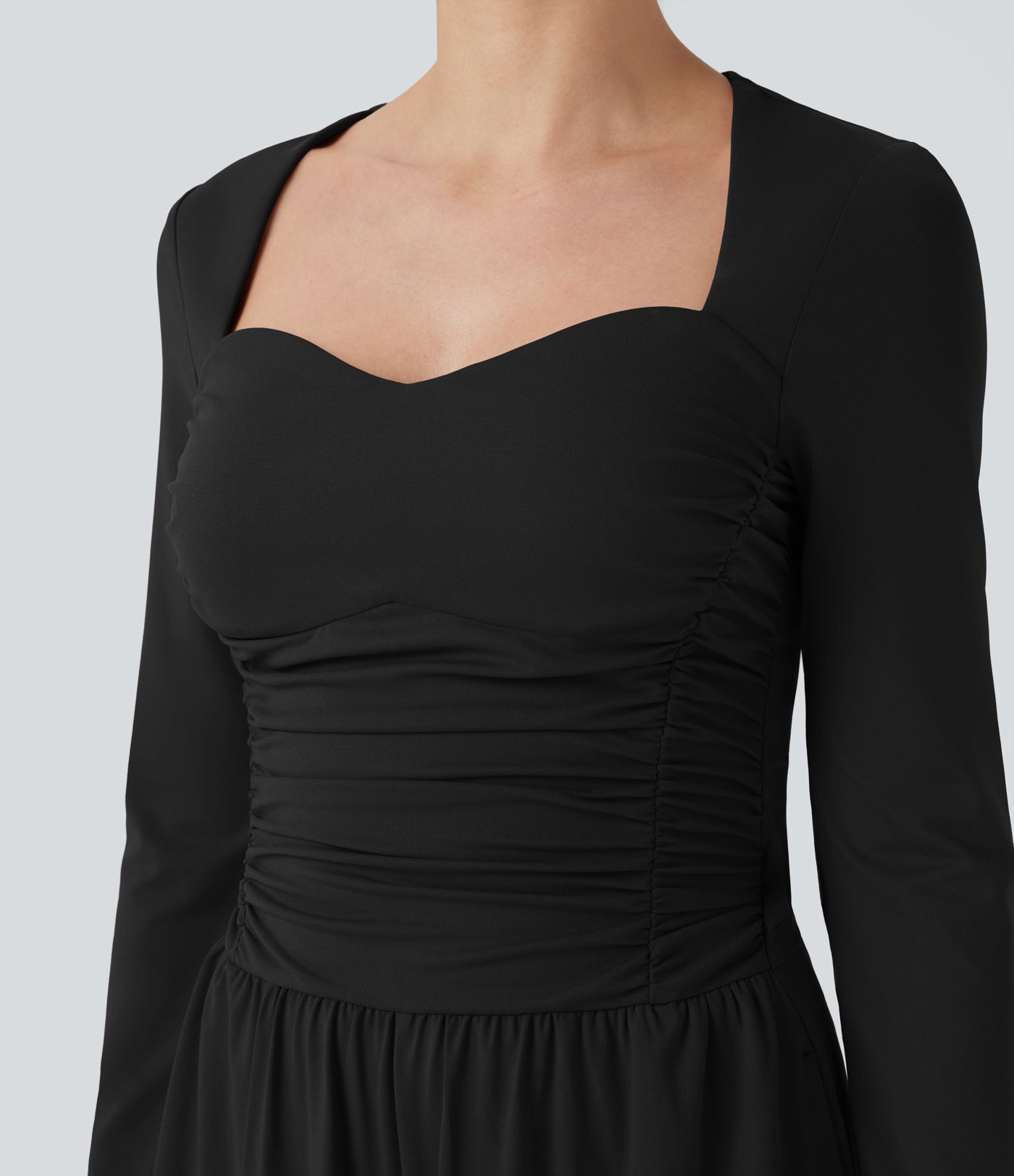 Sweetheart Neck Long Sleeve Ruched Casual Jumpsuit with Pockets-Easy Peezy Edition