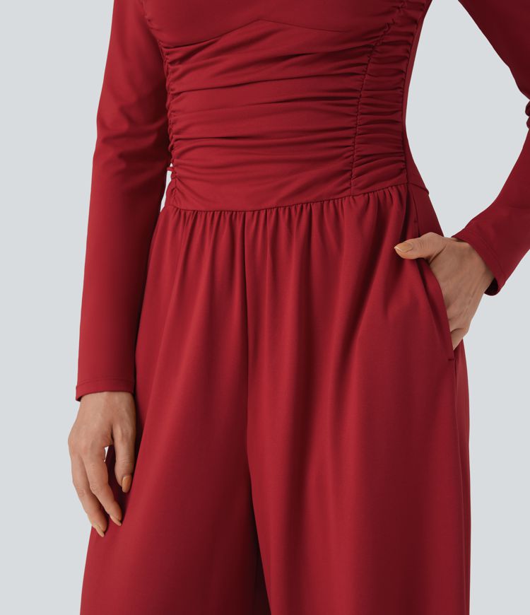 Combinaison décontractée froncée décolleté cœur manches longues avec poches - Édition Easy Peasy