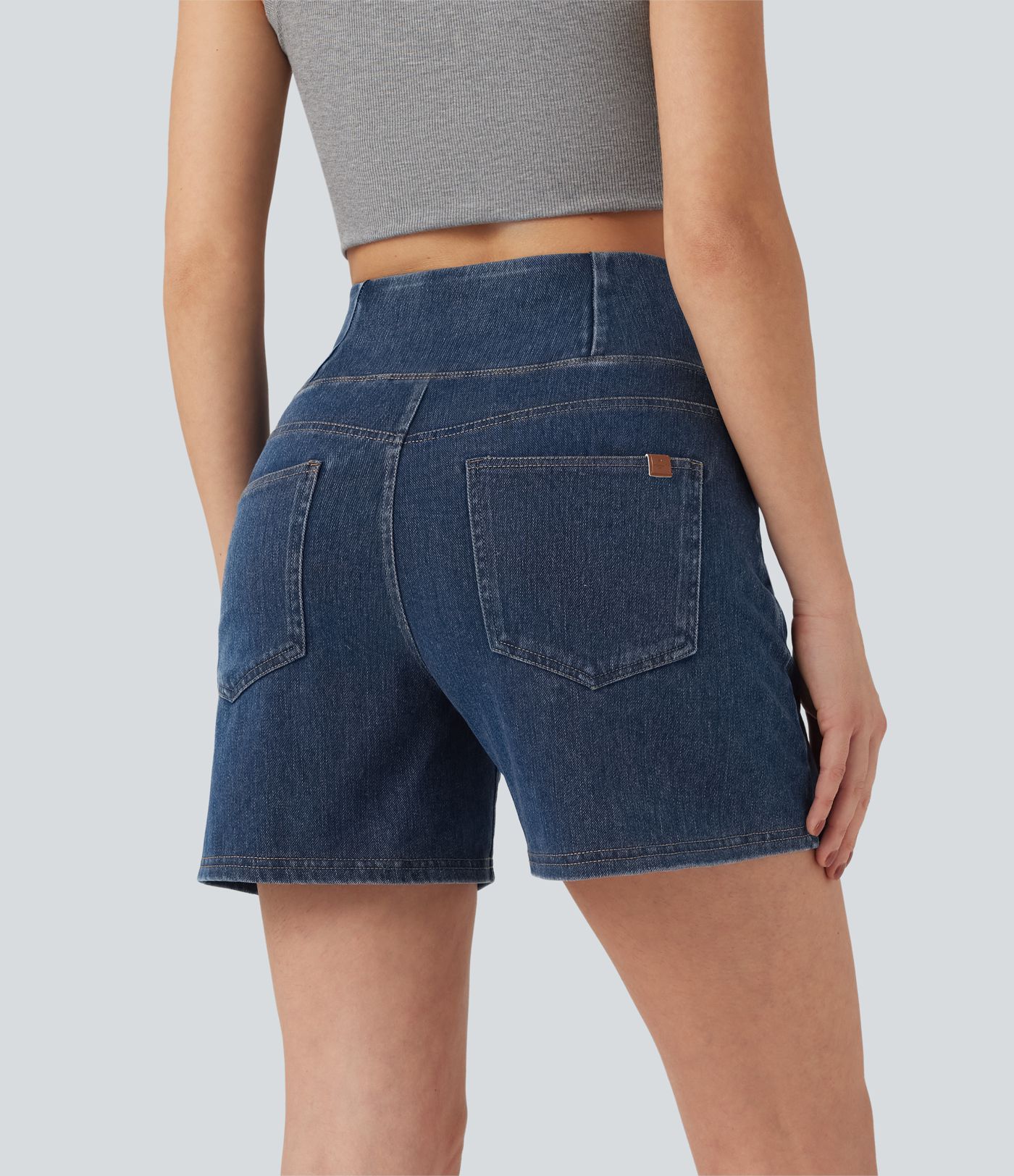 Halara Flex™ Crossover High Waisted Pockets Wide Leg A Line Washed Denim Casual Shorts