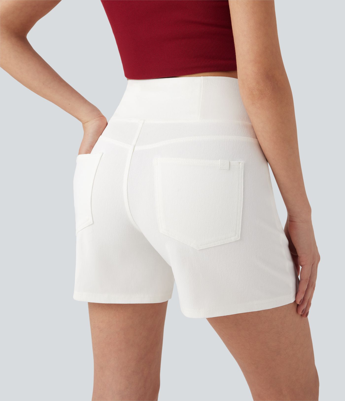 Halara Flex™ Crossover High Waisted Pockets Wide Leg A Line Washed Denim Casual Shorts