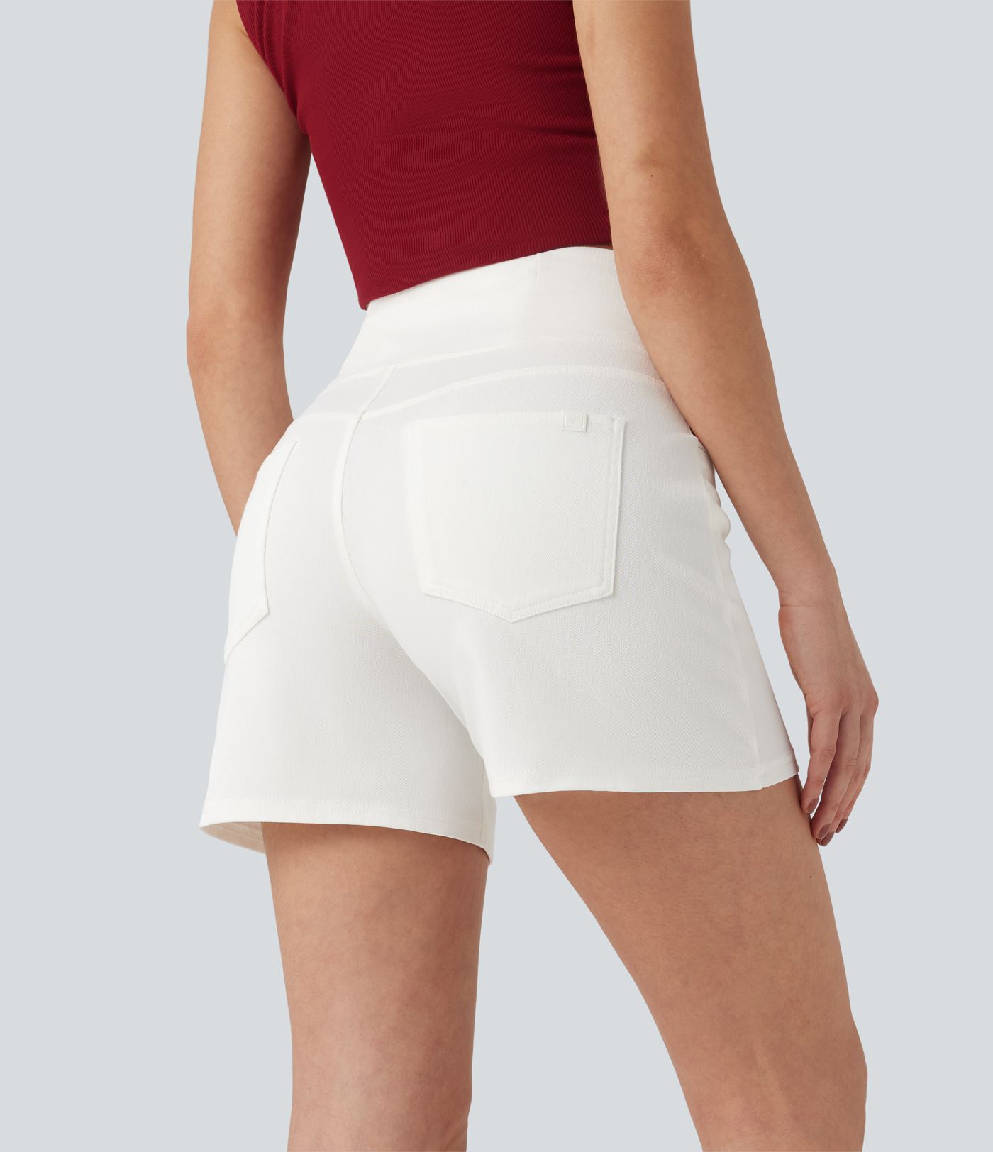 Halara Flex™ Crossover High Waisted Pockets Wide Leg A Line Washed Denim Casual Shorts