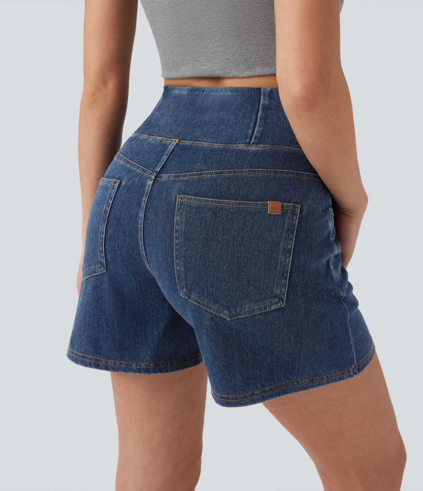 Halara Flex™ Crossover High Waisted Pockets Wide Leg A Line Washed Denim Casual Shorts
