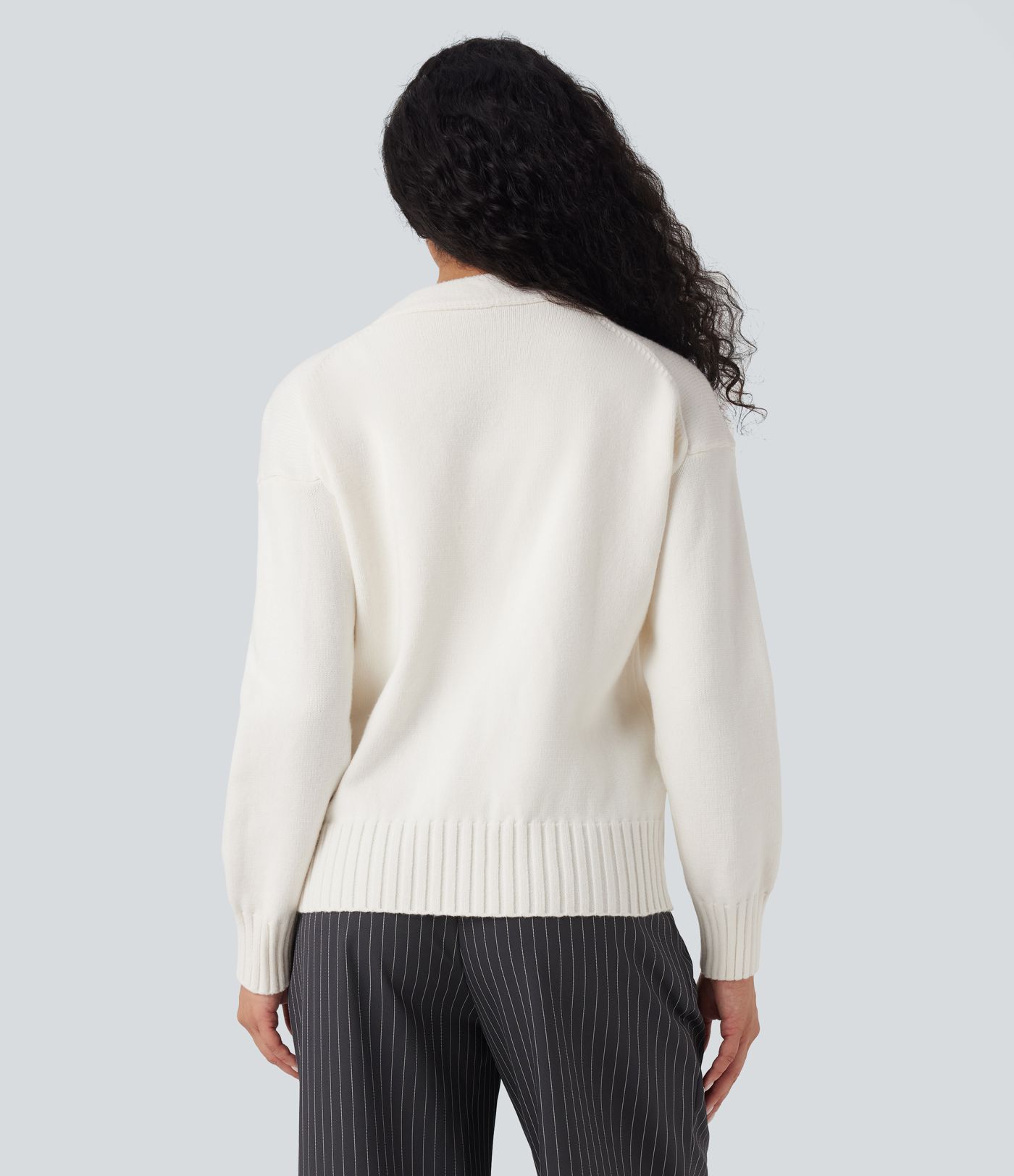 V-neck Long Sleeve Work Cardigan with Pockets