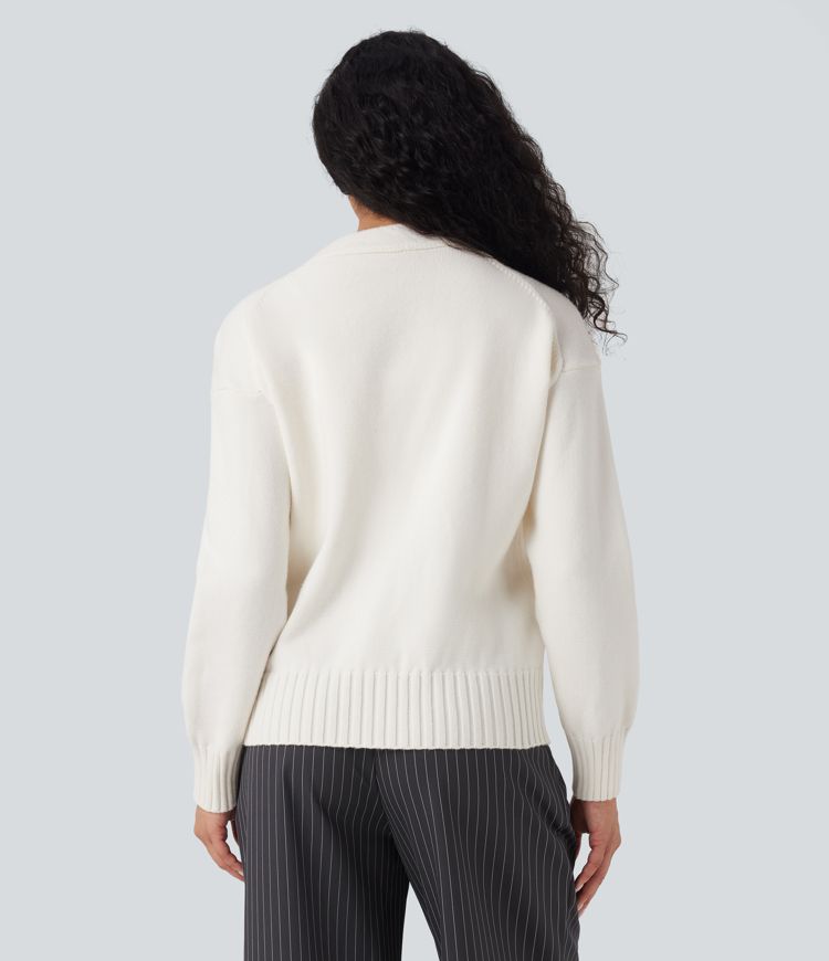 V-neck Long Sleeve Work Cardigan with Pockets