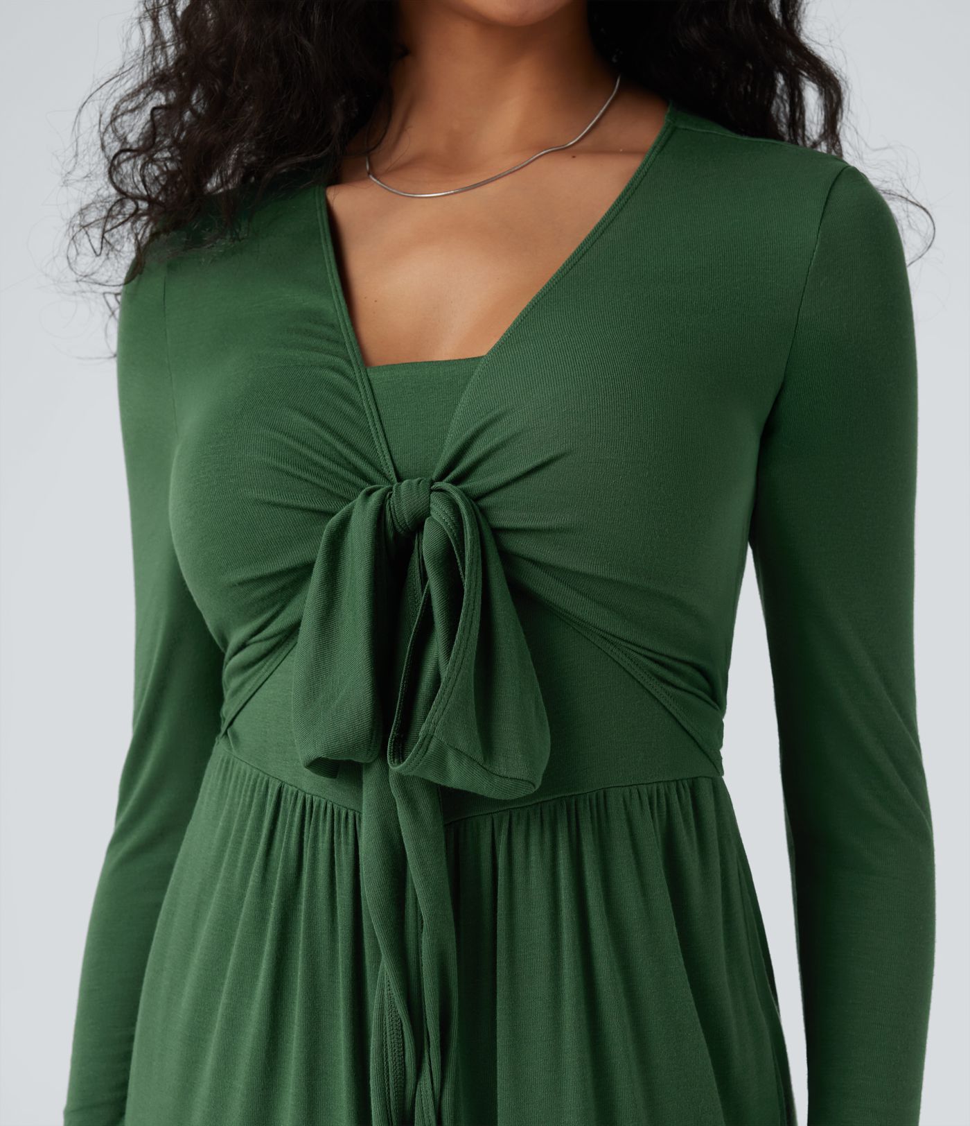 Ribbed V Neck Wrapped Tie Back Long Sleeve Wide Leg Casual Jumpsuit with Pockets-Easy Peezy Edition