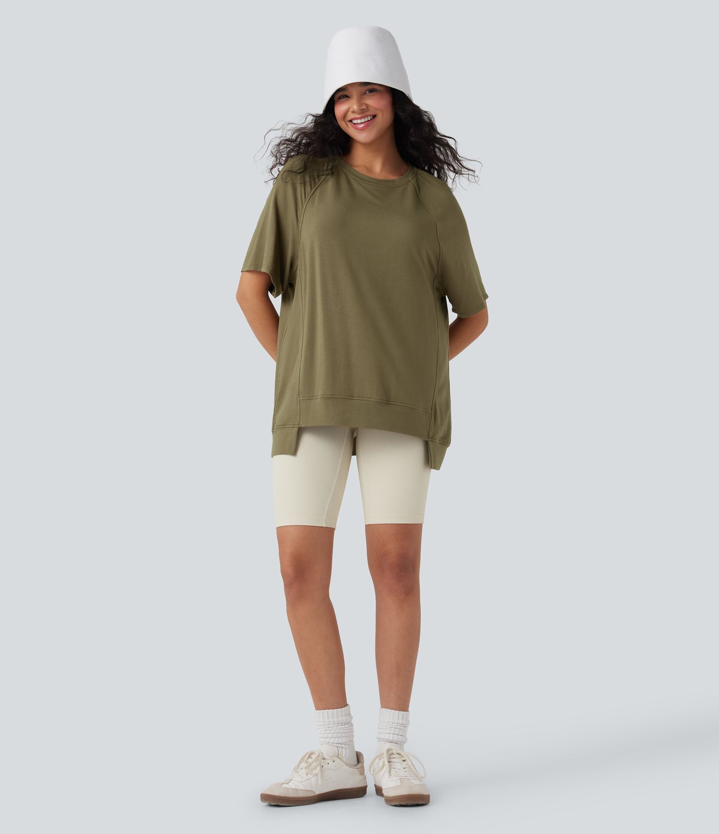 Round Neck Short Sleeve High Low Casual Top