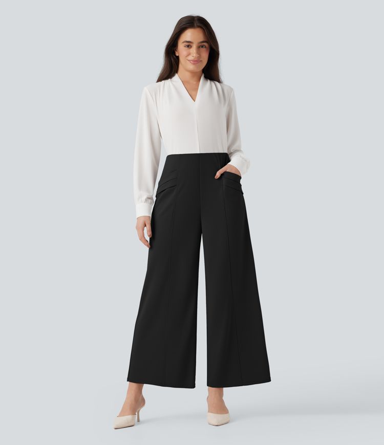 Halara Flex™ High Waisted Wide Leg Crepe Work 7/8 Trousers with Pockets