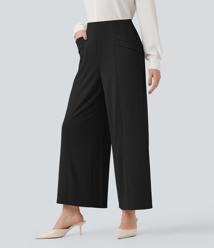 Halara Flex™ High Waisted Wide Leg Crepe Work 7/8 Trousers with Pockets
