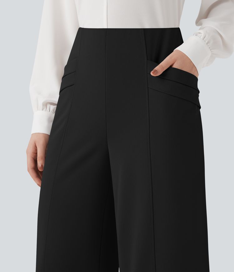 Halara Flex™ High Waisted Wide Leg Crepe Work 7/8 Trousers with Pockets