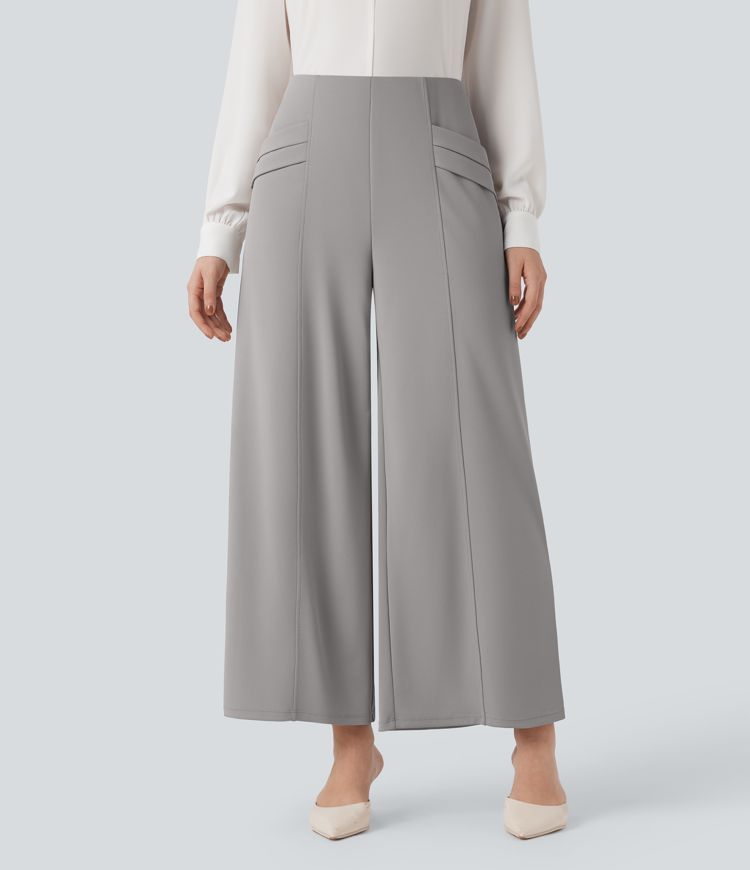 Pantalon tailleur 7/8 Halara Flex™ taille haute jambes larges en crêpe avec poches