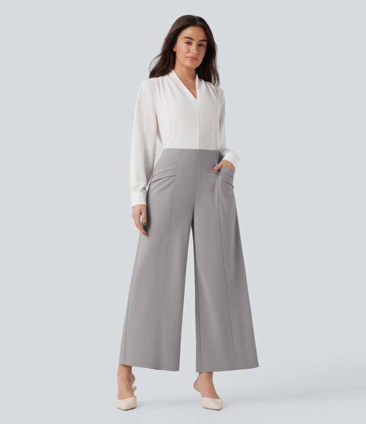 Halara Flex™ High Waisted Wide Leg Crepe Work 7/8 Pants with Pockets