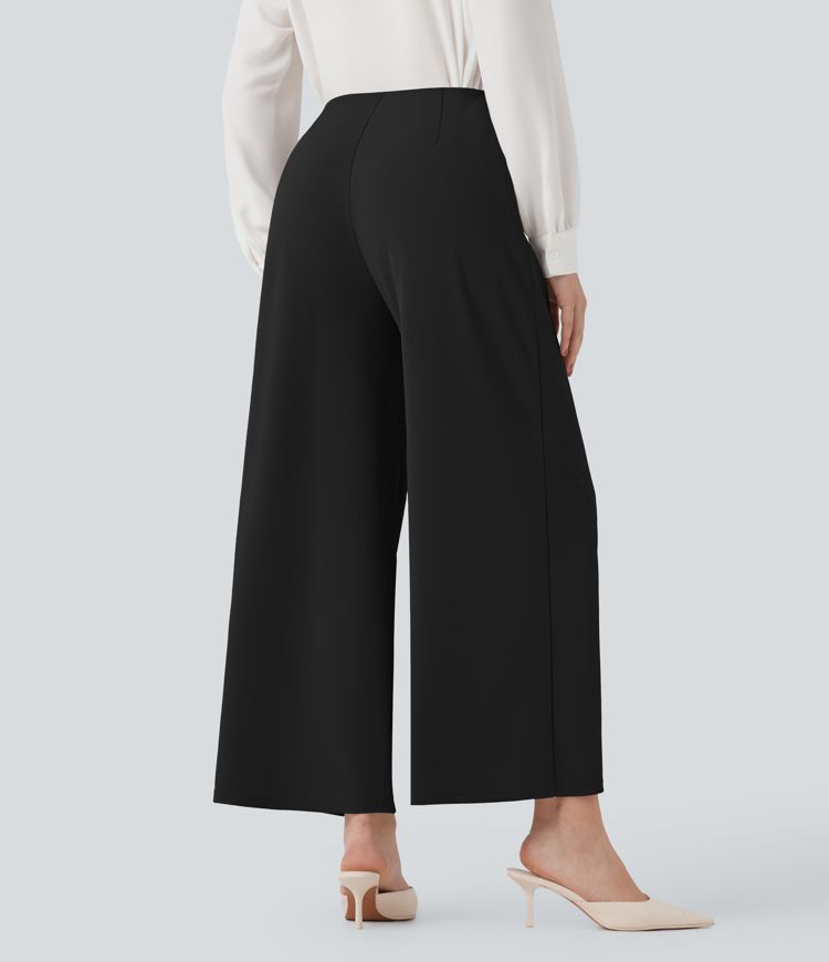 Halara Flex™ High Waisted Wide Leg Crepe Work 7/8 Trousers with Pockets