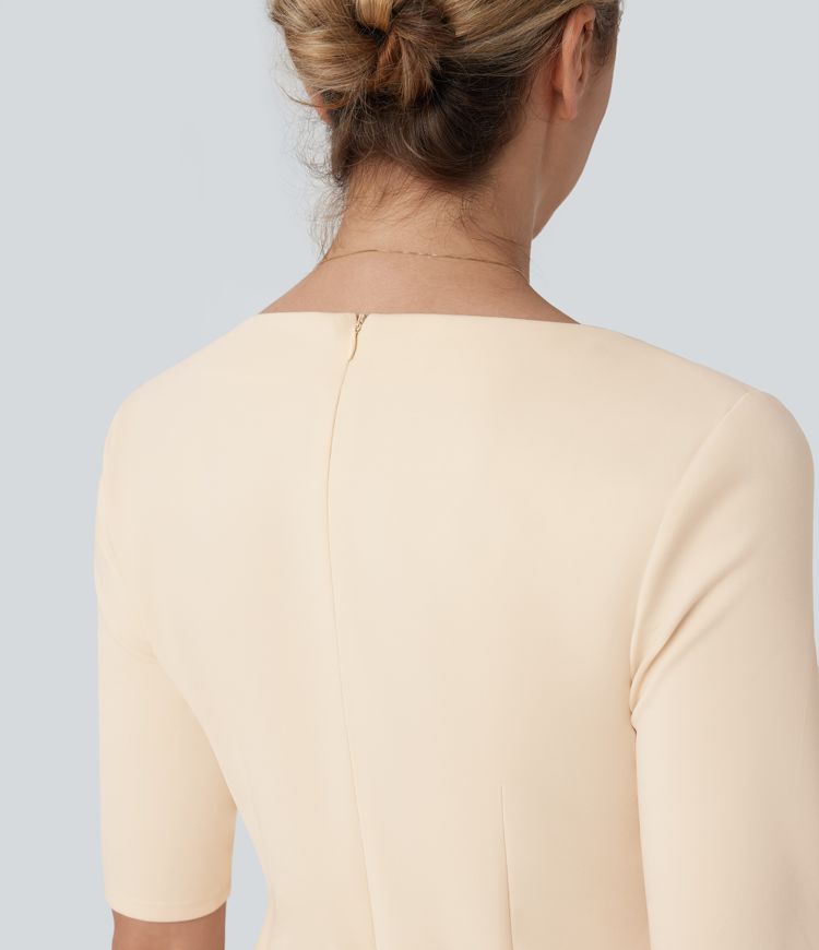 SculptKnit Square Neck Half Sleeve Slim Pencil Work Dress