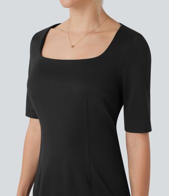 Square Neck Half Sleeve Slim Pencil Work Dress