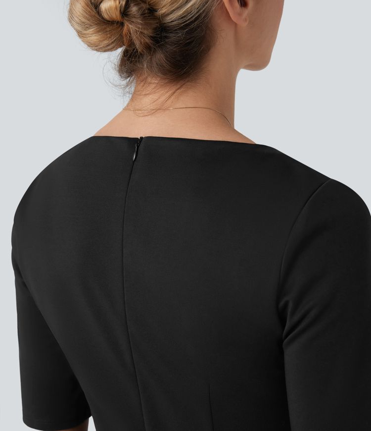 Square Neck Half Sleeve Slim Pencil Work Dress