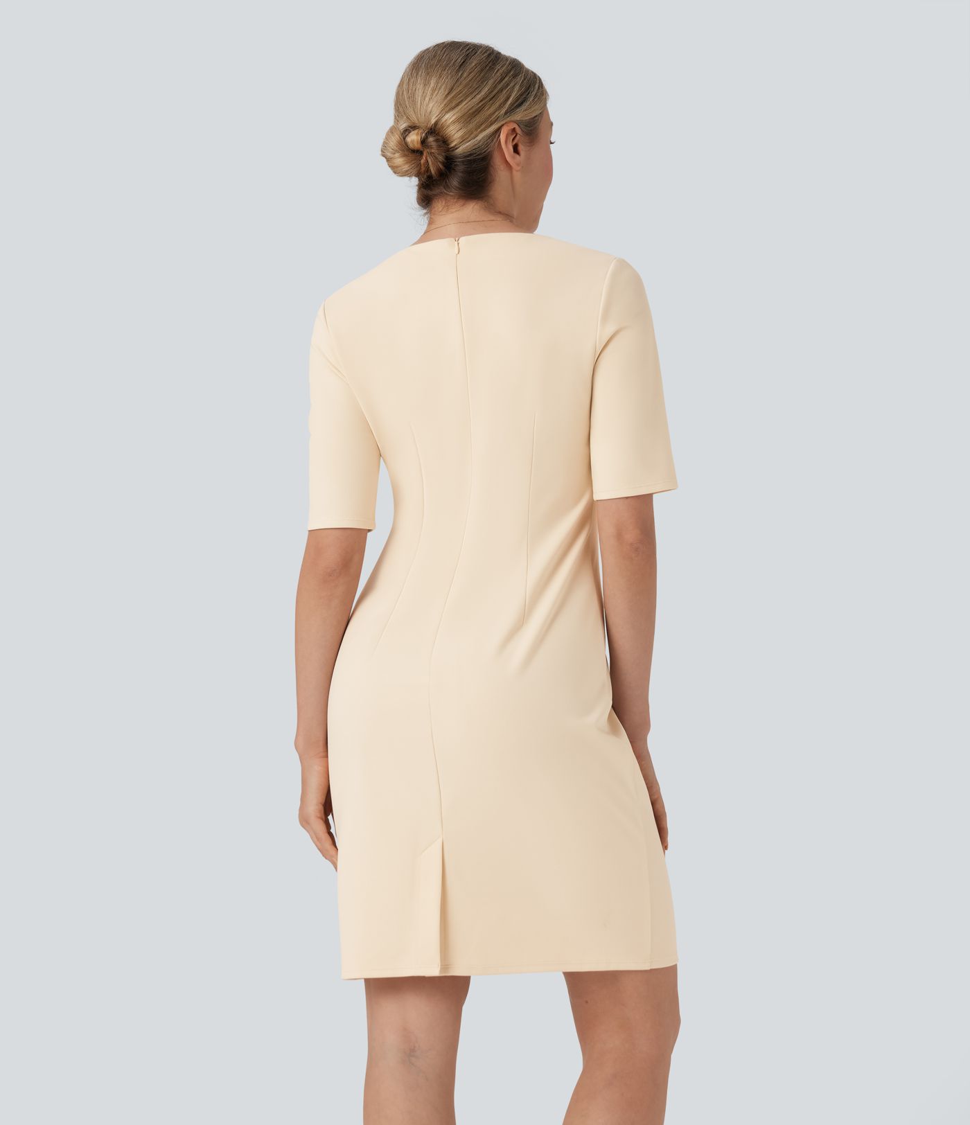 SculptKnit Square Neck Half Sleeve Slim Pencil Work Dress