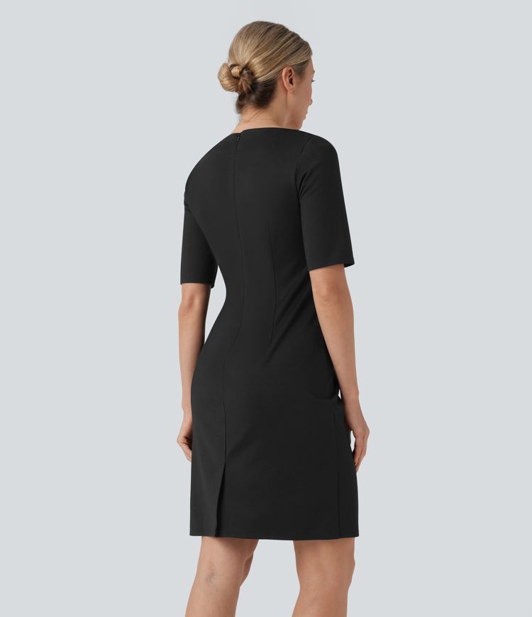 Square Neck Half Sleeve Slim Pencil Work Dress