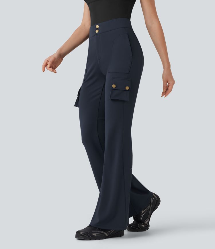 High Waisted Cargo Flare Hiking Pants with Pockets