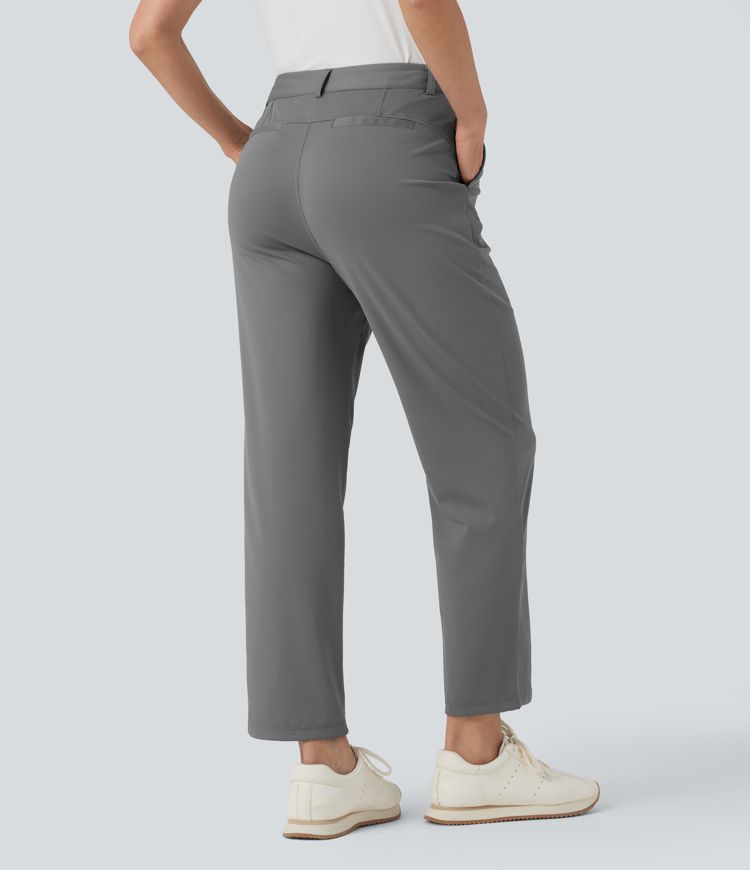 High Waisted Quick Dry Straight Leg Golf Pants-Golf Tee Pockets-UPF40+