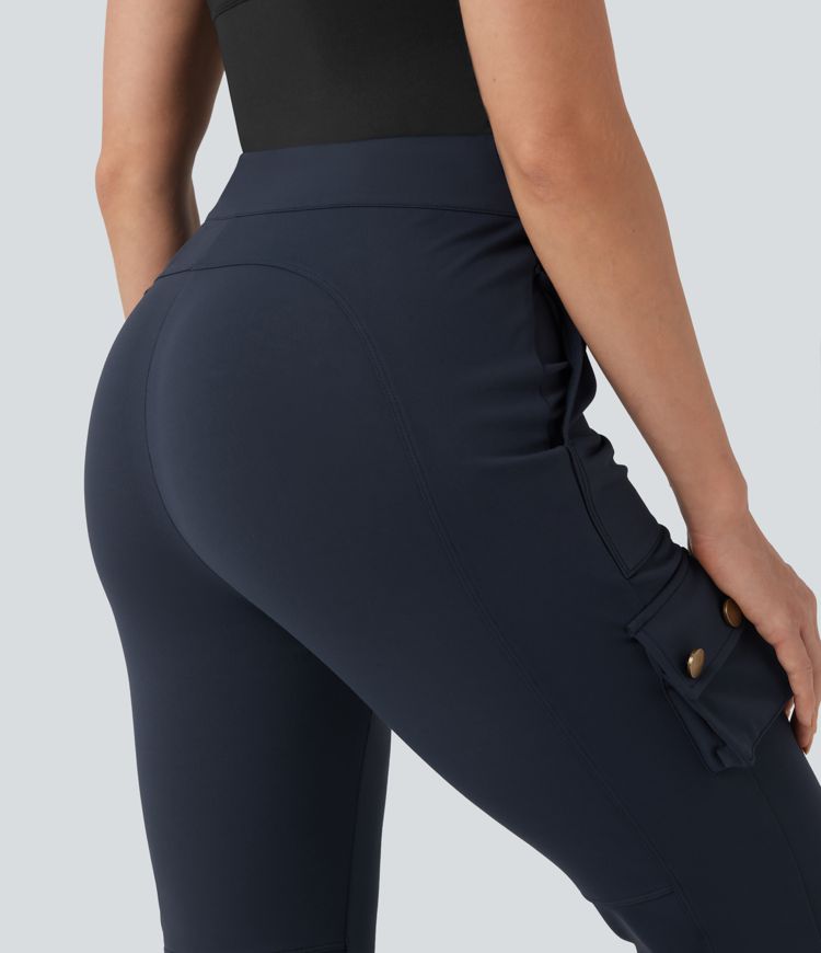 High Waisted Cargo Flare Hiking Pants with Pockets