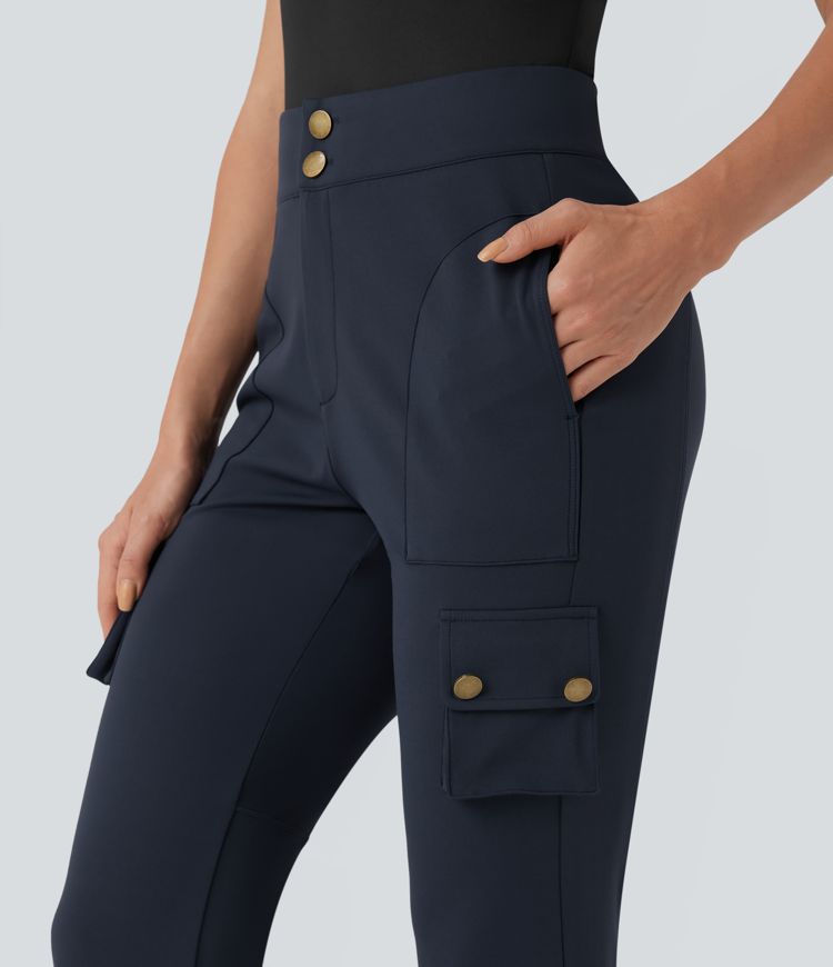 High Waisted Cargo Flare Hiking Pants with Pockets