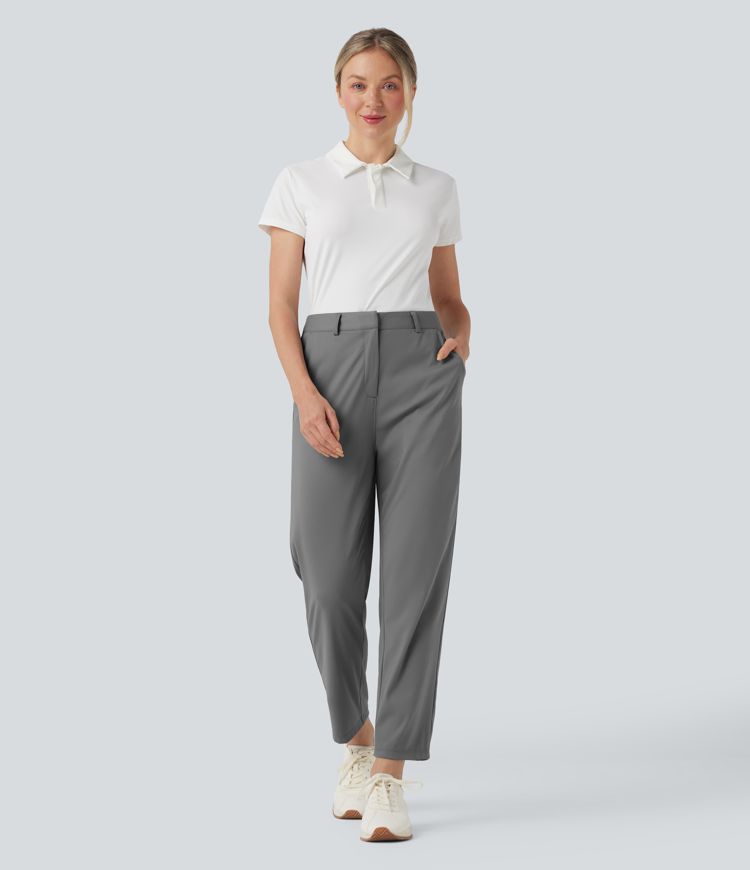 High Waisted Quick Dry Straight Leg Golf Pants-Golf Tee Pockets-UPF40+