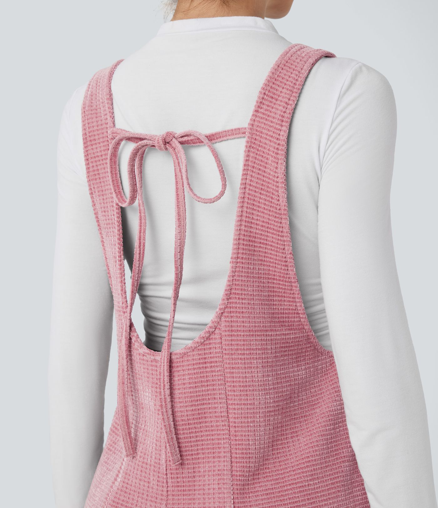 Jumpsuit casual de chenilla con lazo en la espalda y bolsillos