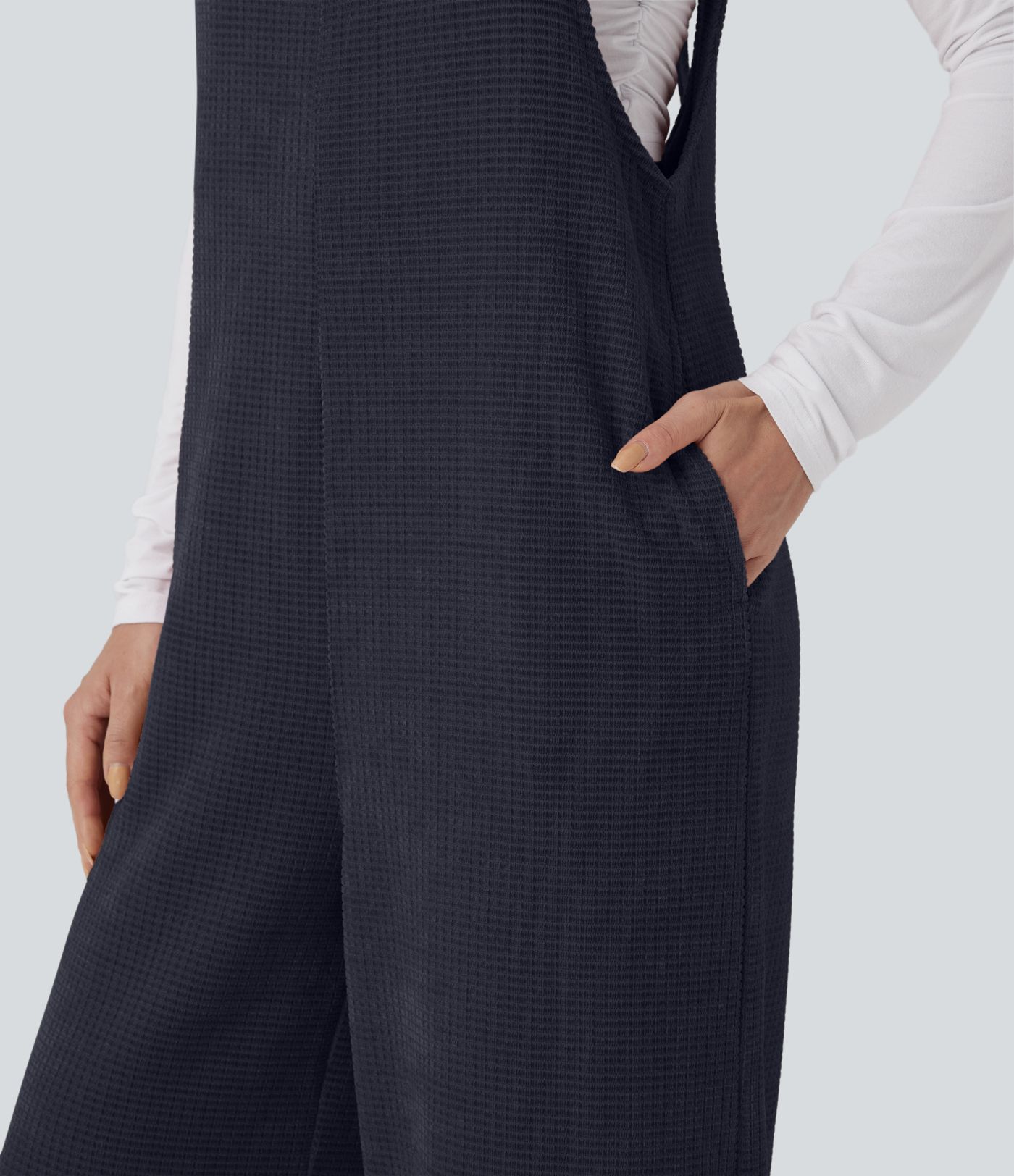 Tie Back Chenille Waffle Casual Overalls with Pockets