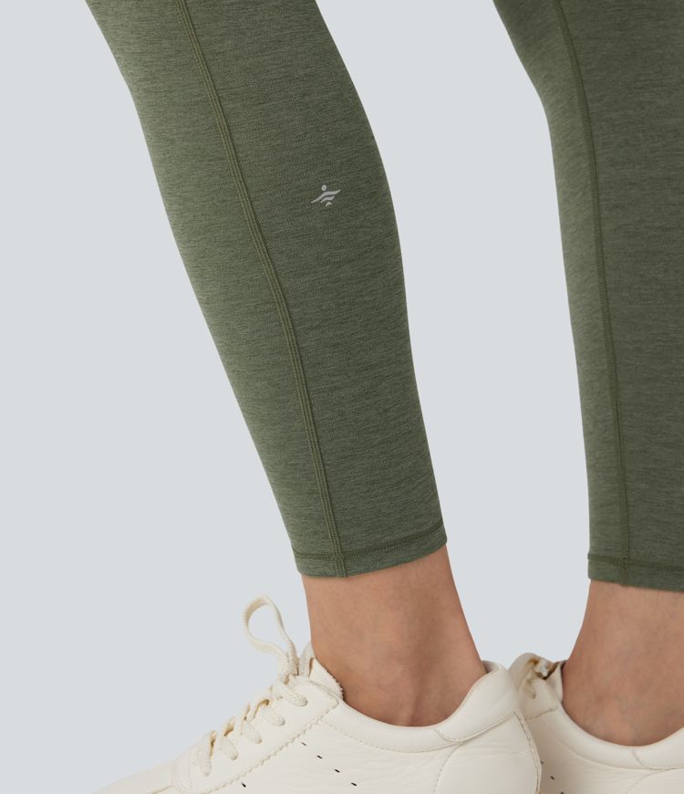 Hohe Taille Kordelzug Melierte 7/8 Yoga-Leggings mit Taschen