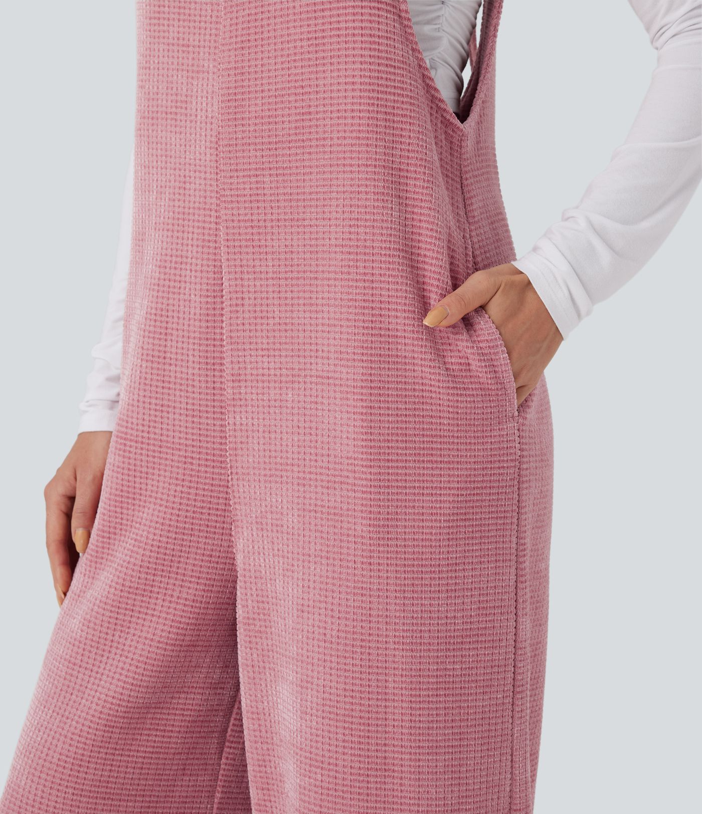 Jumpsuit casual de chenilla con lazo en la espalda y bolsillos