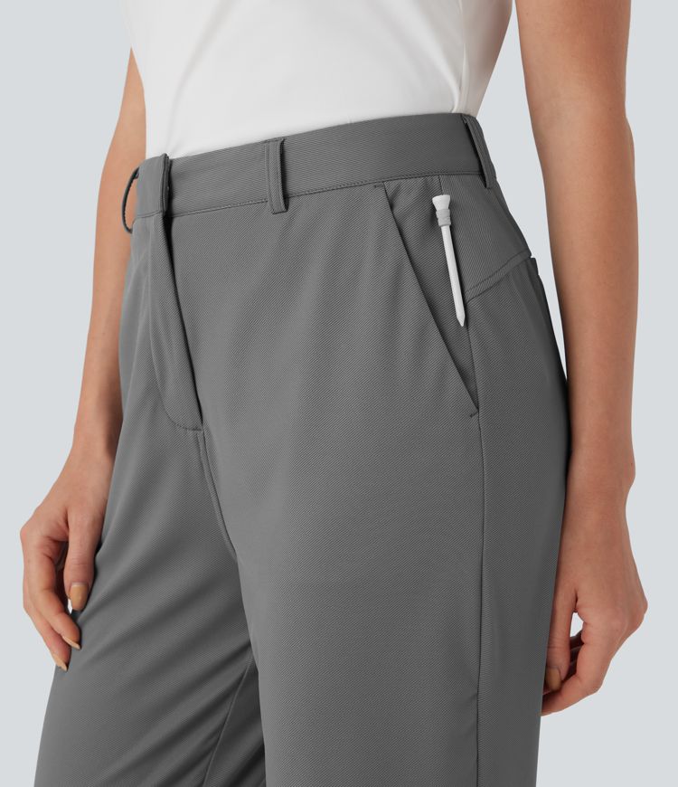High Waisted Quick Dry Straight Leg Golf Pants-Golf Tee Pockets-UPF40+