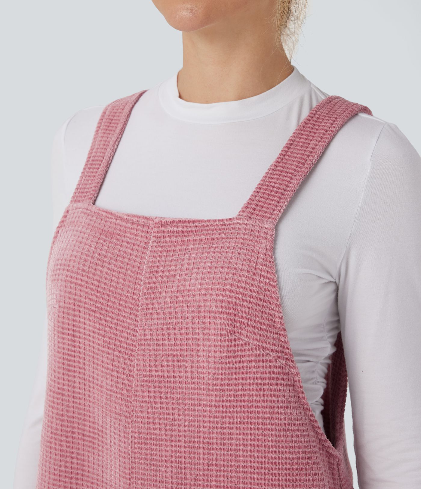 Jumpsuit casual de chenilla con lazo en la espalda y bolsillos