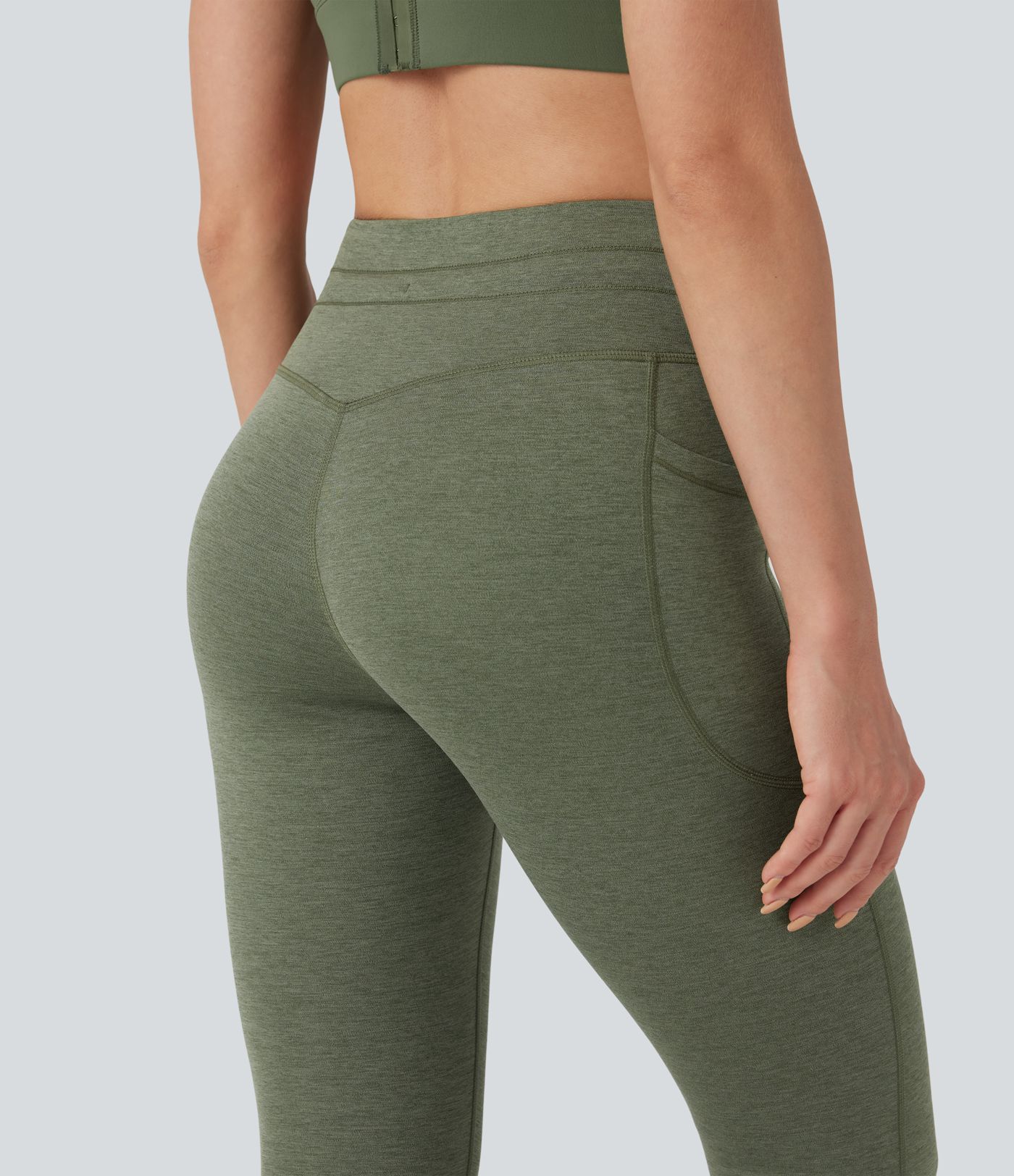 Hohe Taille Kordelzug Melierte 7/8 Yoga-Leggings mit Taschen