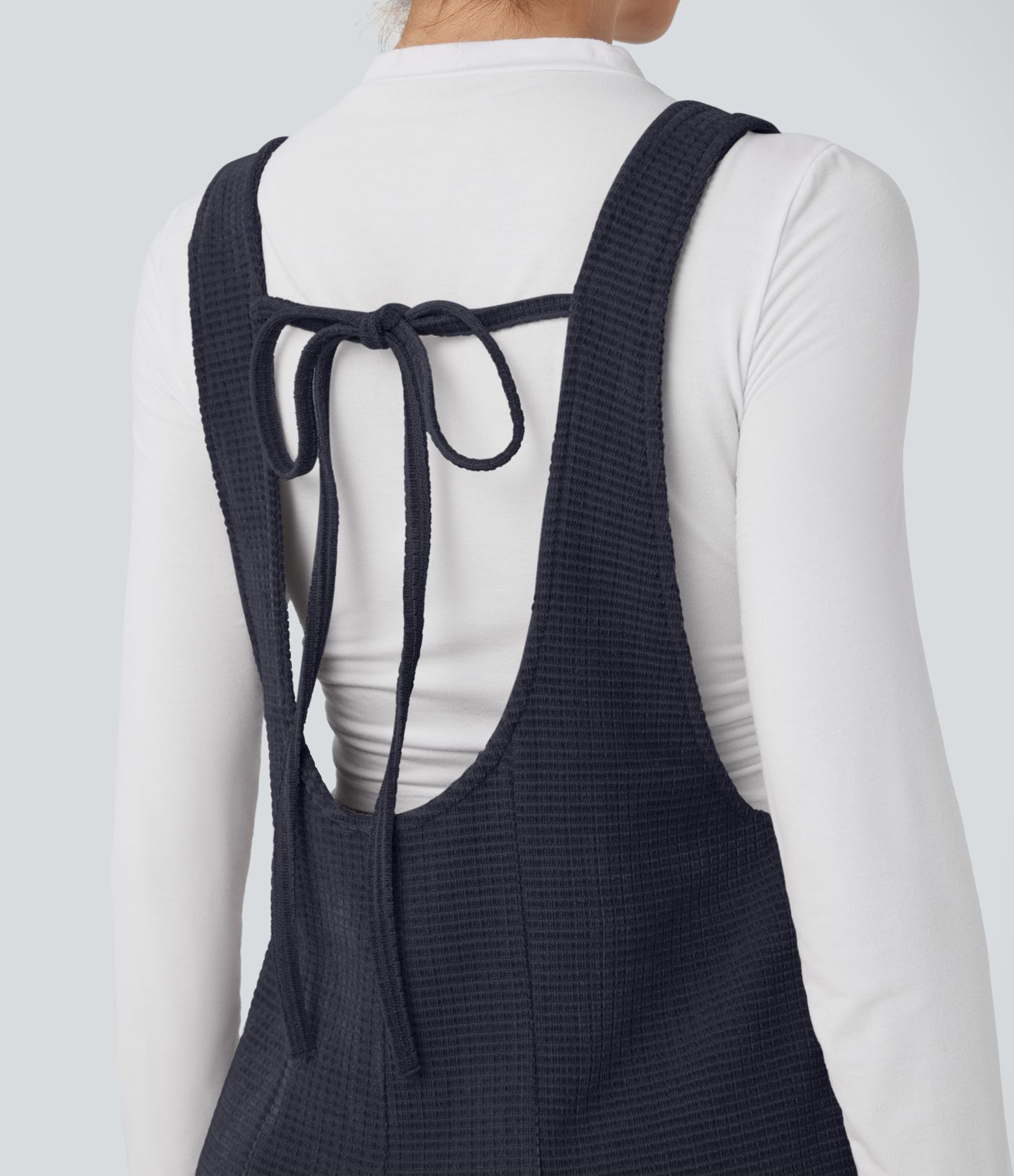 Tie Back Chenille Waffle Casual Overalls with Pockets